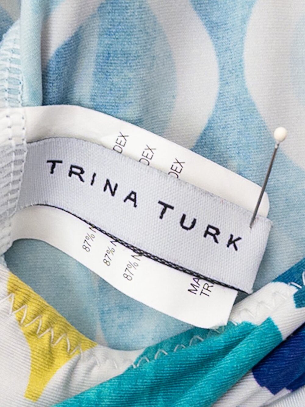 Trina Turk Tankini Swimsuit Size 6/8 Blue Green Geometric Halter 2 Piece 2000s - Picture 13 of 16